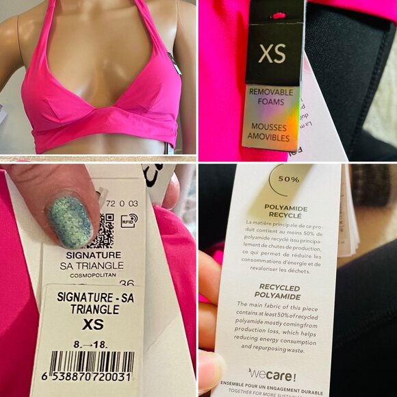 Etam Pink Halter Bikini Set XS Recycled Polyamide Removable Foam Cups - Picture 9 of 9